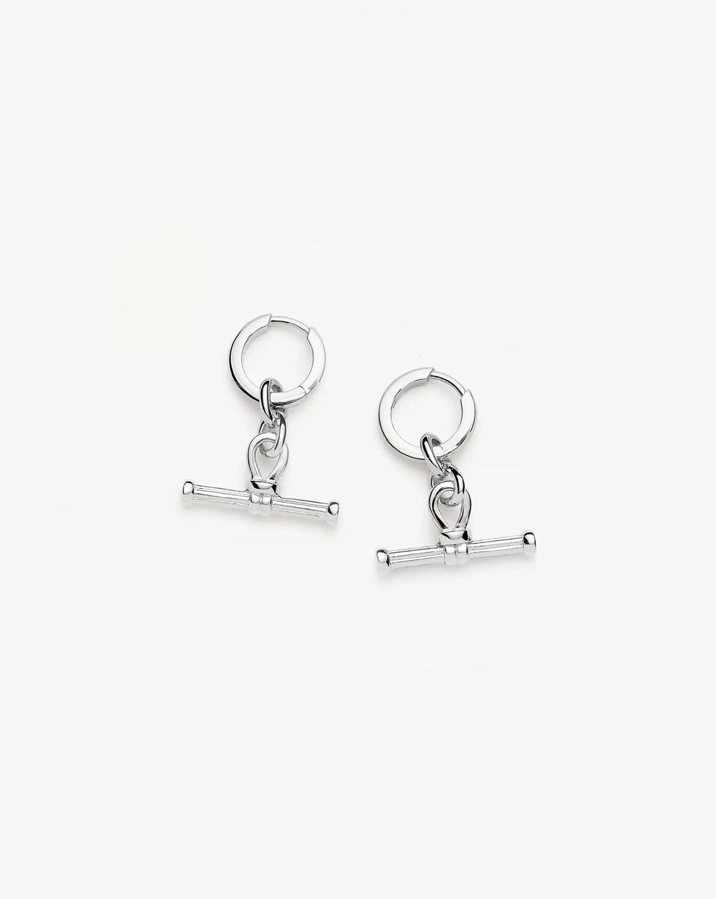 Ridge T-Bar Drop Huggies | Silver Plated
